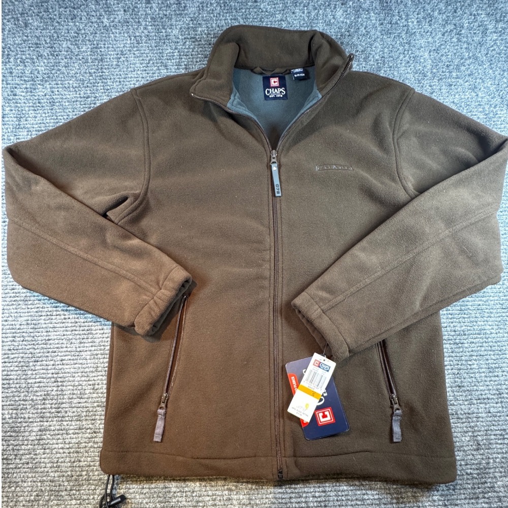 Chaps Mens Fleece Jacket Brown Full Zip Casual‎ Outdoor Size S